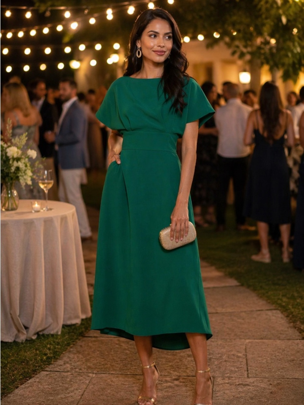 NWT Alexia Admor Green Midi Dress with Dolman Sleeves Size 6